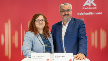 Dr. Laura Kepplinger (Teamleiterin Bildungspolitik) und Andreas Stangl (AK-Präsident)