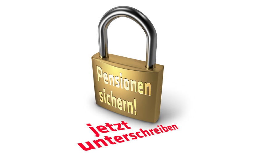 Bürgerinitiative "Pensionen sichern" © -, Arbeiterkammer Oberösterreich Schloss mit Text "Pensionen sichern" © -, Arbeiterkammer Oberösterreich