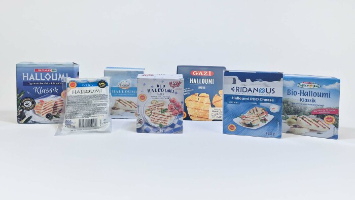 Getestet wurden folgende Marken: Spar Halloumi Klassik, Hofer Lyttos Halloumi, Hellas Halloumi Grill- und Bratkäse aus Zypern (Billa), Billa Ja! Natürlich Bio Halloumi, Penny GAZI Halloumi Natur, Lidl Halloumi Grillkäse aus Zypern, Spar Natur Pur Bio-Halloumi Klassik. © AK OÖ 7 Halloumi-Sorten wurden getestet, alle haben den Test bestanden.