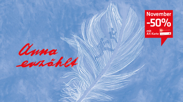 Anna erzählt © Silke Müller, - Weiße Feder auf hellem Hintergrund mit dem Text: “Anna erzählt” in roter Schrift