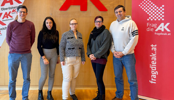 Harald Prosch (Arbeiterkammer Ober&ouml;sterreich), Katharina Mitterm&uuml;ller (Institut f&uuml;r Suchtpr&auml;vention / pro mente O&Ouml;), Kristina Schweinschwaller (AMS Steyr), Astrid Immler (Verein ISI Streetwork), Stipo Luketina (KickStart Soziale Initiative).