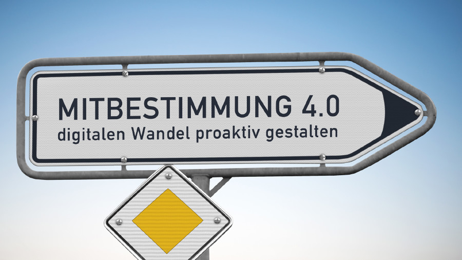 Verkehrstafel "Mitbestimmung 4.0" © kamasigns , stock.adobe.com Verkehrstafel "Mitbestimmung 4.0" © kamasigns , stock.adobe.com