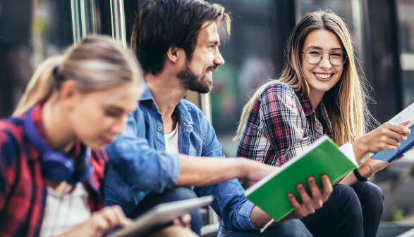 Studierende sitzen im Freien und Lernen
