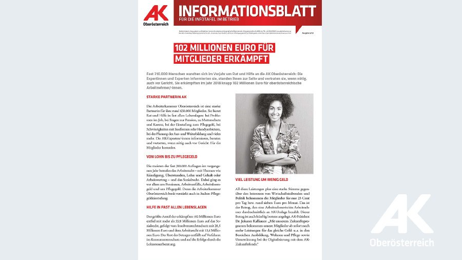 Informationsblatt 2019 Nr. 2 © ., Arbeiterkammer Oberösterreich Informationsblatt 2019 Nr. 2 © ., Arbeiterkammer Oberösterreich