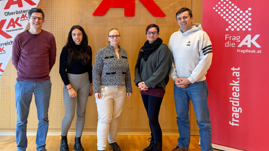 Harald Prosch (Arbeiterkammer Oberösterreich), Katharina Mittermüller (Institut für Suchtprävention / pro mente OÖ), Kristina Schweinschwaller (AMS Steyr), Astrid Immler (Verein ISI Streetwork), Stipo Luketina (KickStart Soziale Initiative).