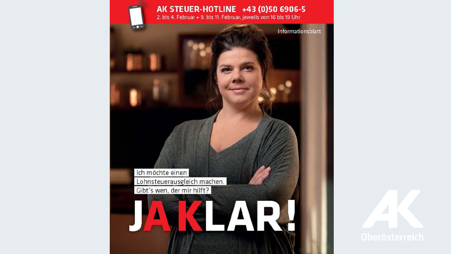 Broschüre Ja Klar Steuerausgleich 2020 © -, Arbeiterkammer Oberösterreich Broschüre: Ja Klar Steuerausgleich 2020 © -, Arbeiterkammer Oberösterreich