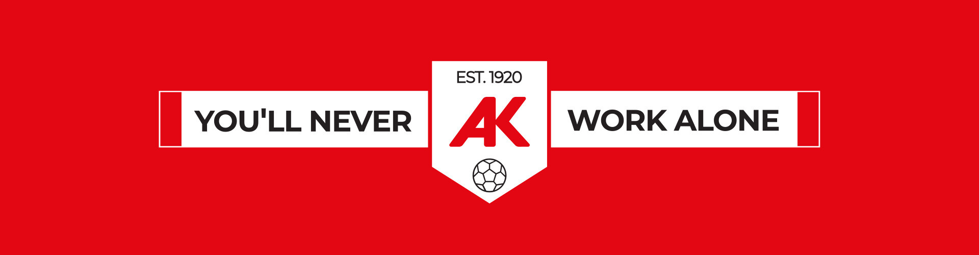 Einem Fu&szlig;ballverein nachempfundenes Wimpel-Logo der AK in rot-wei&szlig; mit der Aufschrift: 