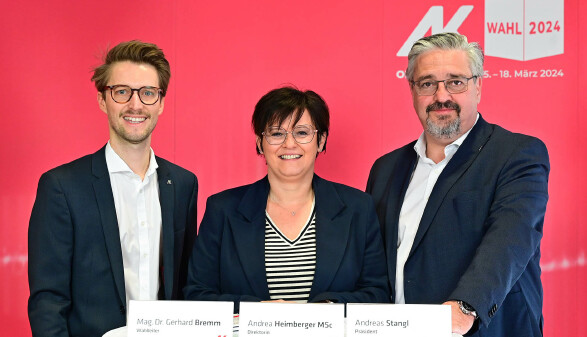 Mag.Dr. Gerhard Bremm (Wahlleiter), Andrea Heimberger, MSc (Direktorin), Andreas Stangl (Präsident)