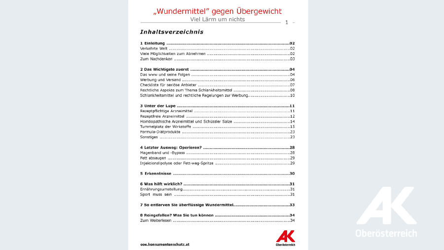 Broschüre: Wundermittel gegen Übergewicht © -, Arbeiterkammer Oberösterreich Broschüre: Wundermittel gegen Übergewicht © -, Arbeiterkammer Oberösterreich