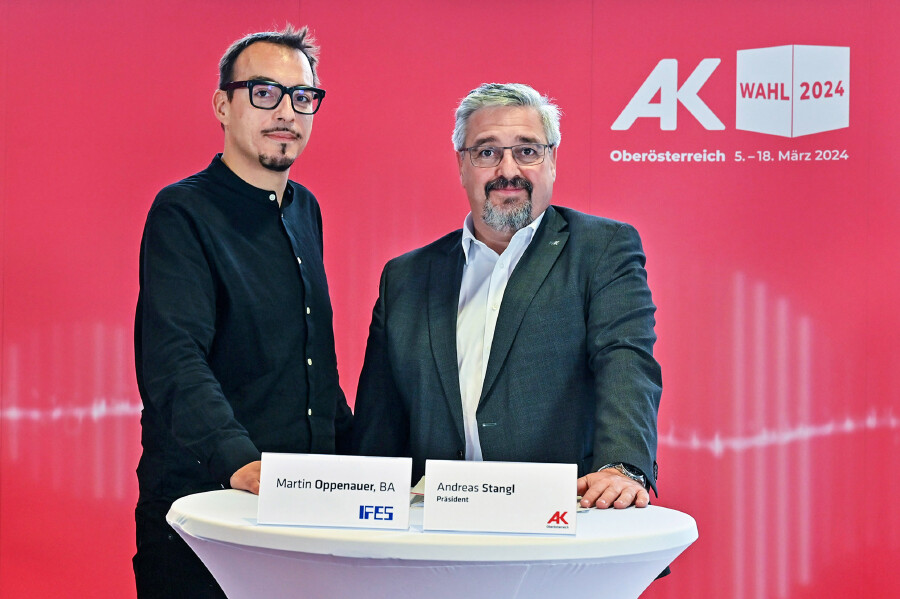 Martin Oppenauer, BA (wissenschaftlicher Projektleiter am IFES) und Andreas Stangl (AK-Präsident)